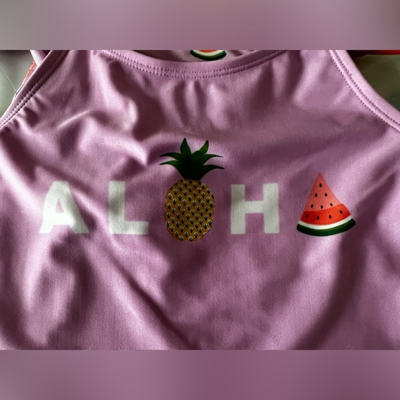 NWT Cat & Jack (Target) purple “Aloha” two-piece swimsuit in girls’ size 6/6X - Picture 2 of 6